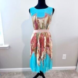 BCBGmaxazria Dress Womens 2 Multi Ksenia A Line Pleated Fitted Waist Lined